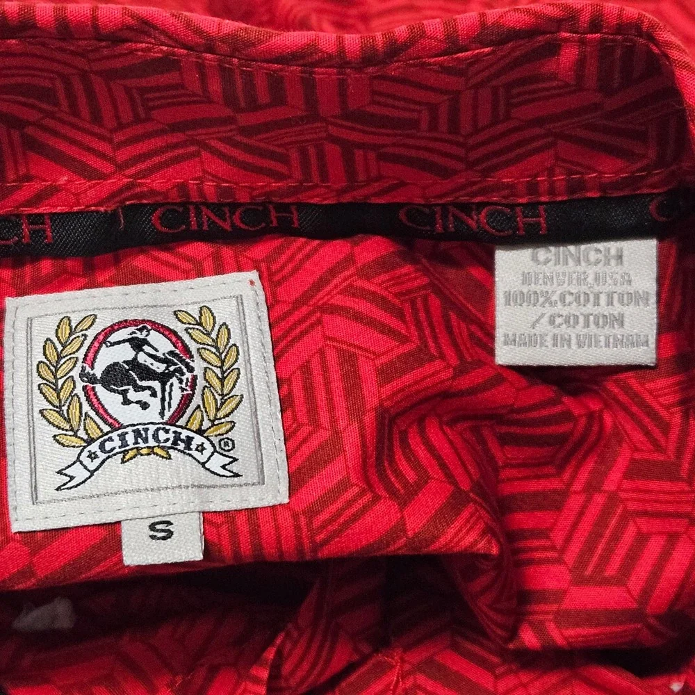 Cinch‎ Red Geometric Print Western Button Down Long Sleeve S Cowboy Rodeo Ranch